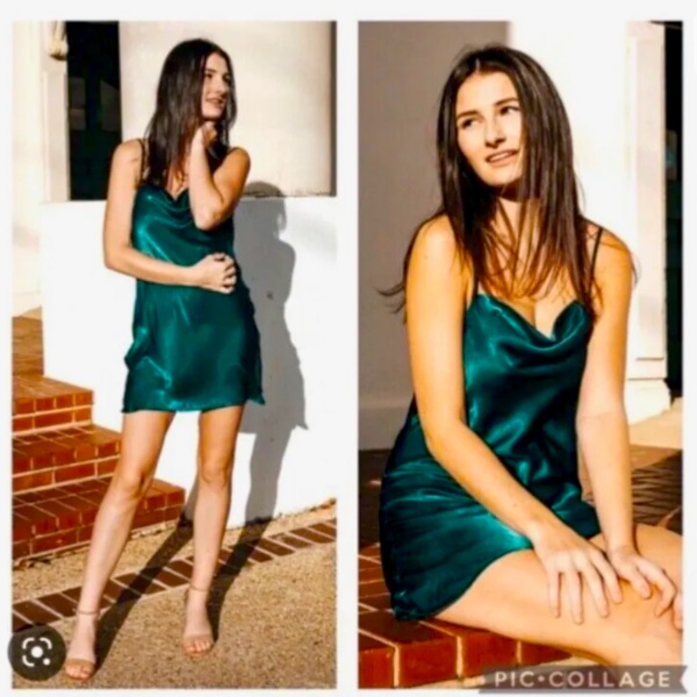 Show Me Your Mumu Sabine Emerald Cowl Neck Slip Mini Dress Size M NWT